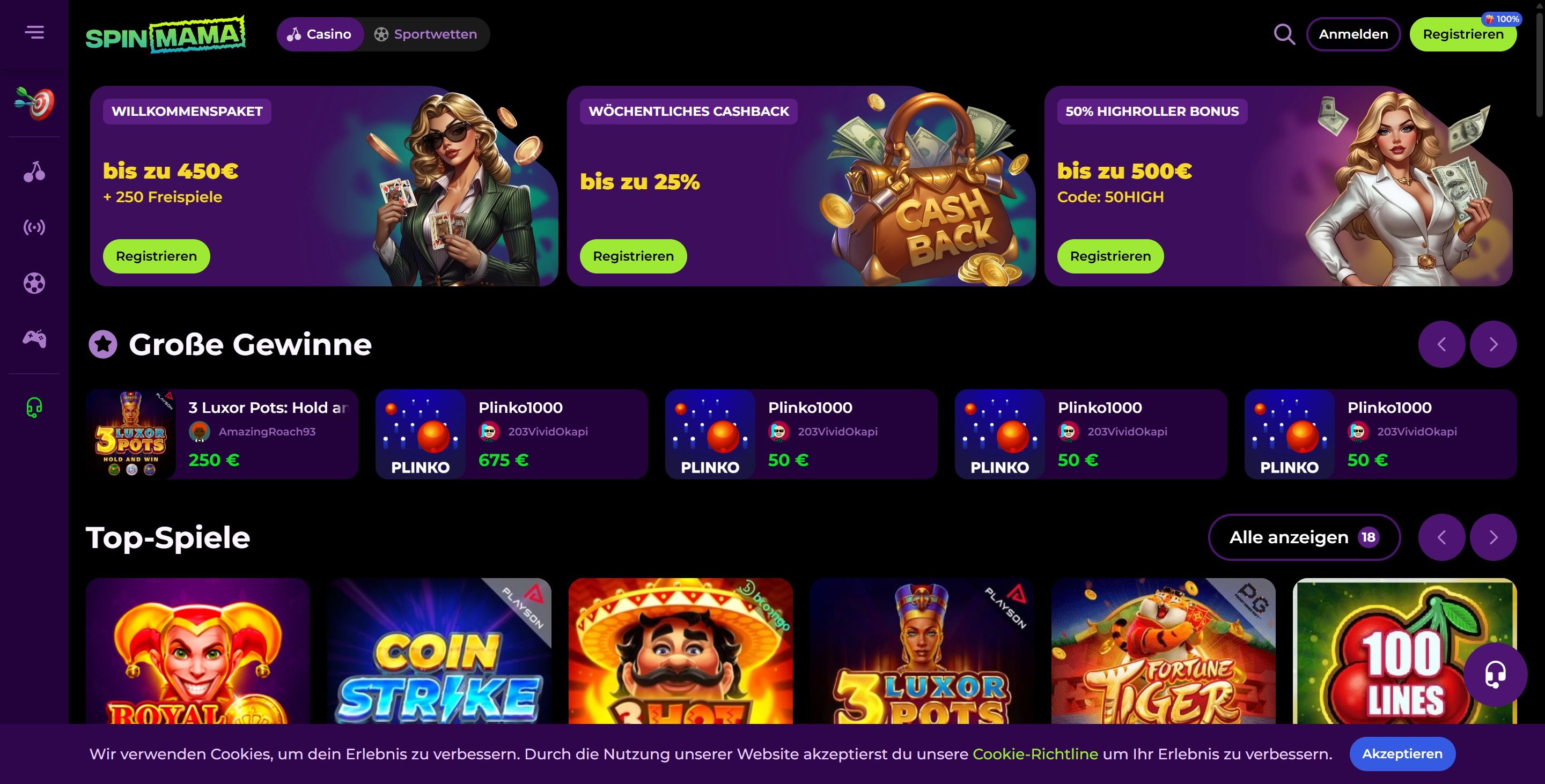 Spinmama Casino desktop screenshot 1